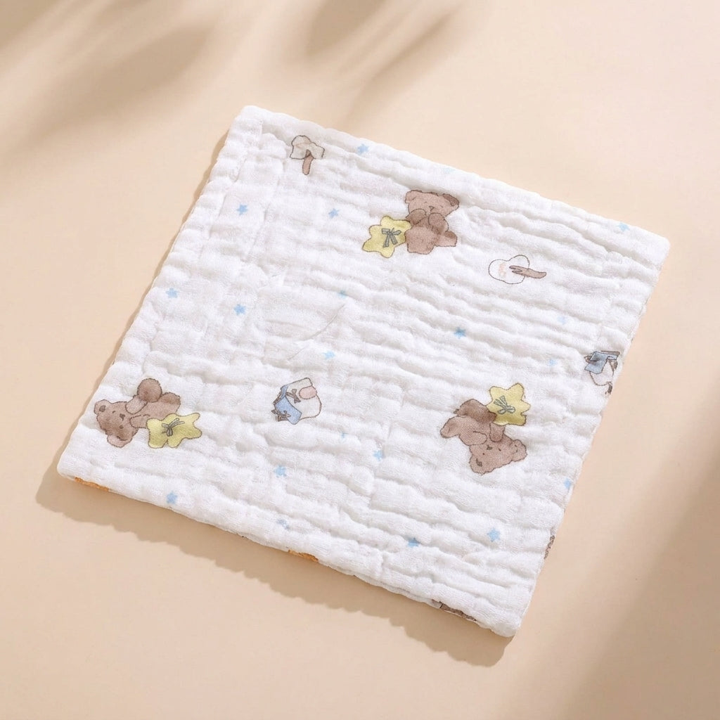 Cute Pattern Baby Washcloth Soft Cotton Baby Towel Absorbent Burp Cloth Newborn Face Towel Feeding Cloth Multi-Purpose Baby Washcloth