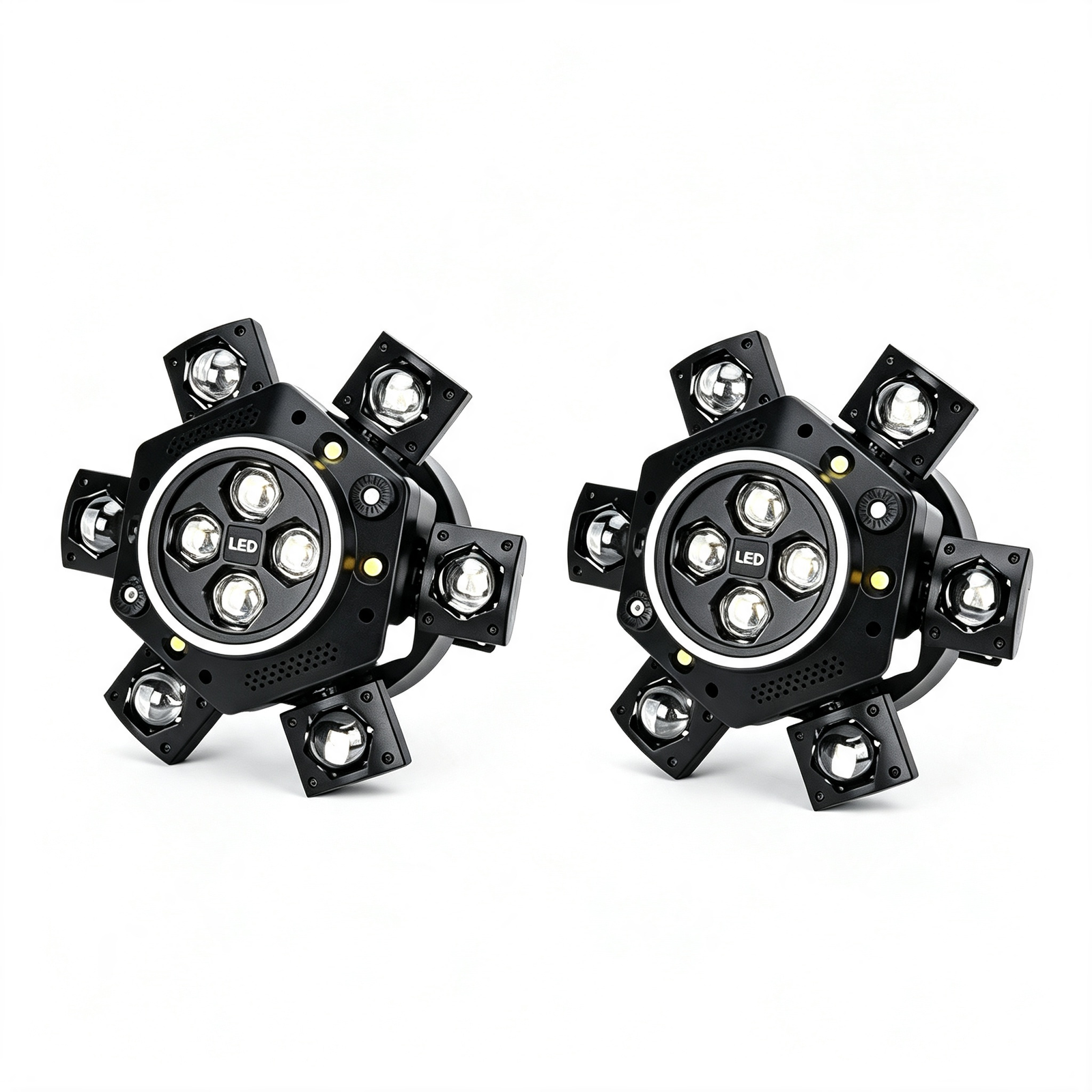 Two 540 degree rotating DJ spotlights