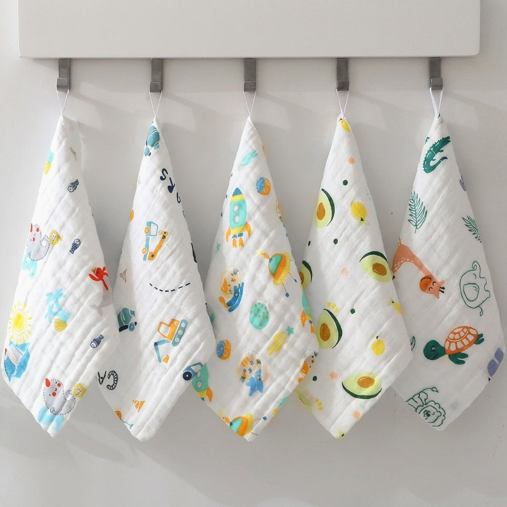 Cute Pattern Baby Washcloth Soft Cotton Baby Towel Absorbent Burp Cloth Newborn Face Towel Feeding Cloth Multi-Purpose Baby Washcloth