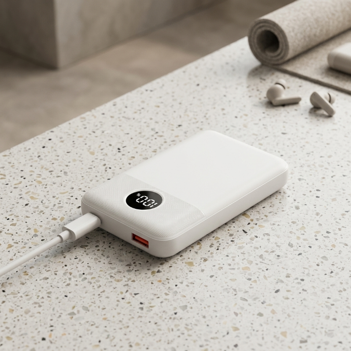 10000mAh True Capacity Fast Charge Power Bank with Built-in Cable